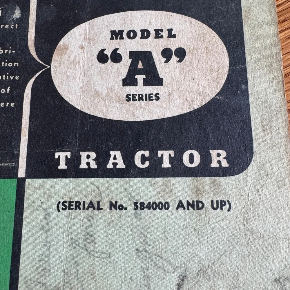 Vintage John Deere Model A Tractor Operators Manual No. OM-RA2-249 Serial 584000